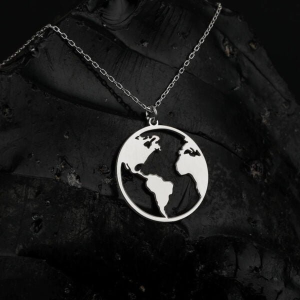 World Map Silver Pendant