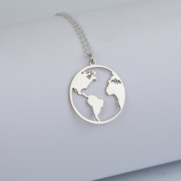 World Map Silver Pendant