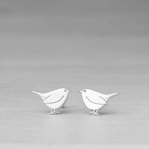 Silver Ear Studs for Girls Sparrow Design