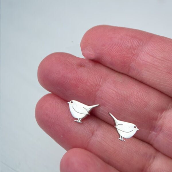 Silver Ear Studs for Girls Sparrow Design