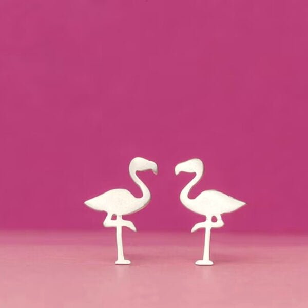 Small Silver Earrings Flamingo Design