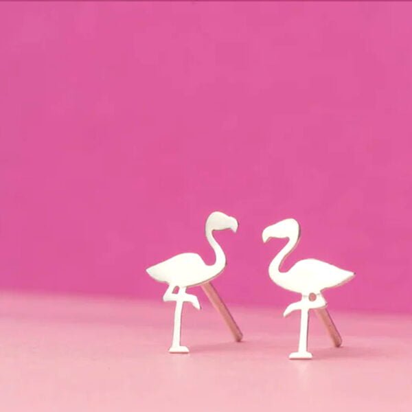Small Silver Earrings Flamingo Design