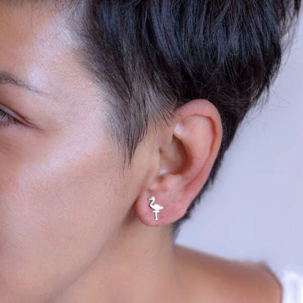 Small Silver Earrings Flamingo Design