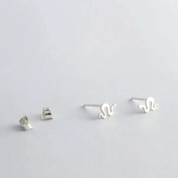 Tiny Silver Earrings Snake Design