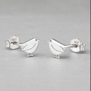 Silver Ear Studs for Girls Sparrow Design