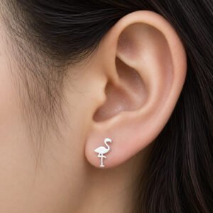 Small Silver Earrings Flamingo Design