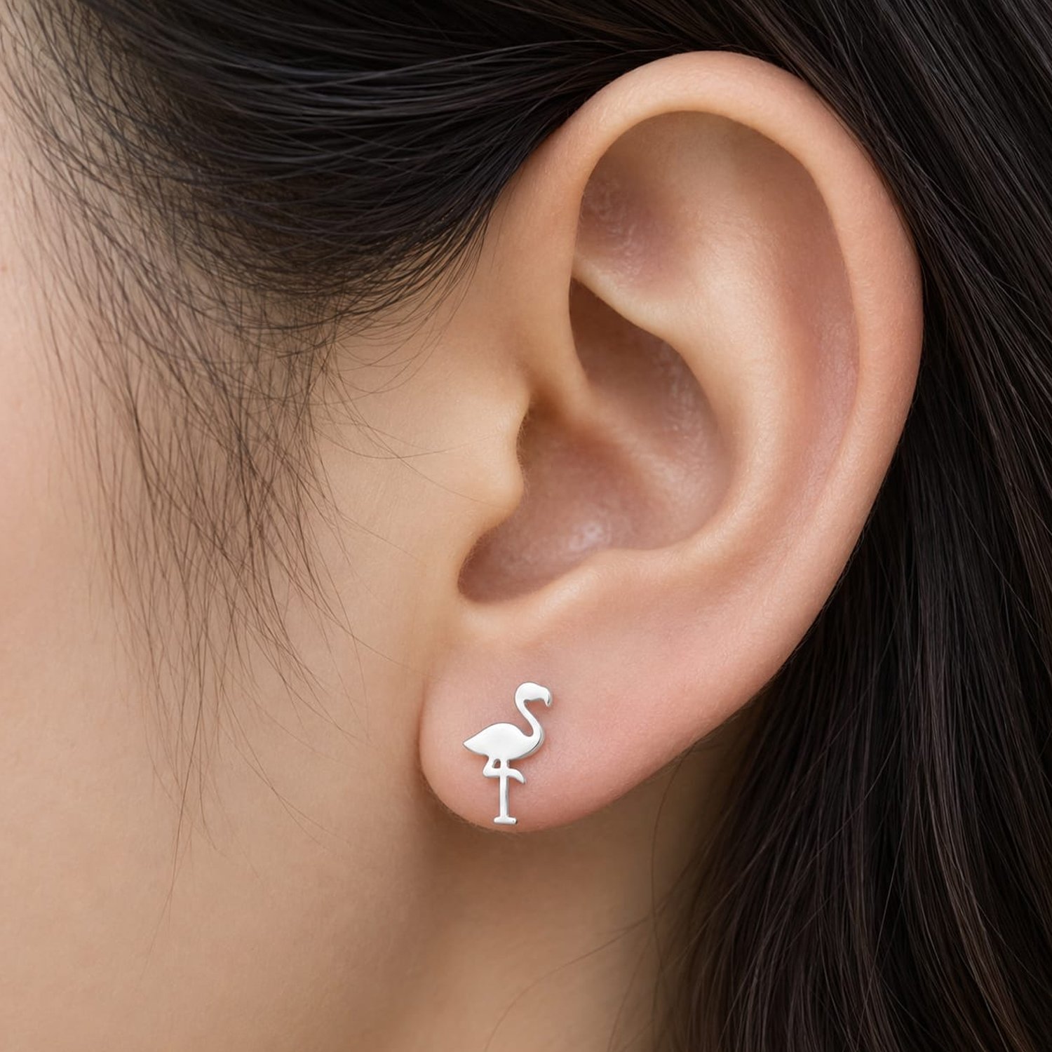 Small Silver Earrings Flamingo Design