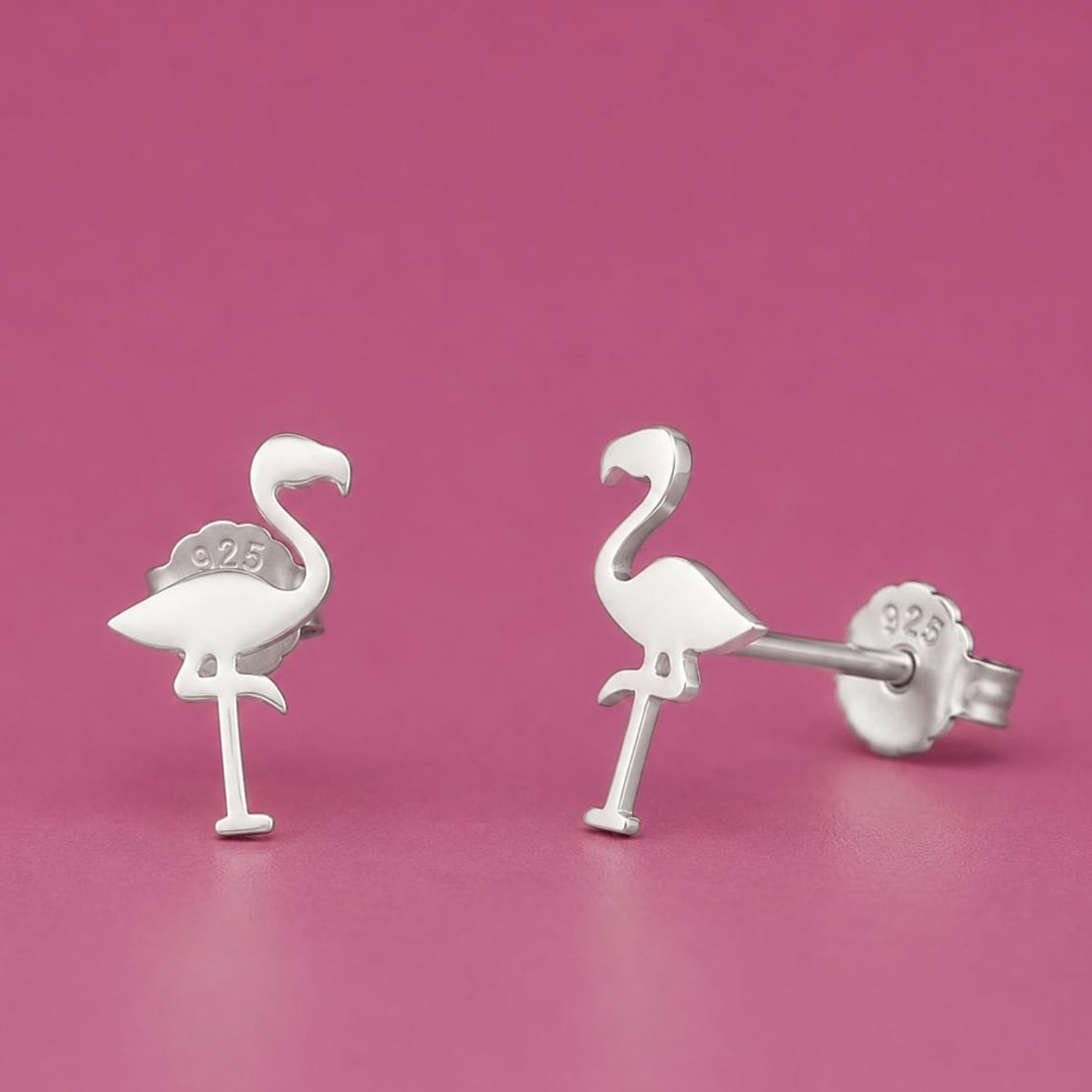 Small Silver Earrings Flamingo Design