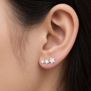 Tiny Silver Star Design Earrings