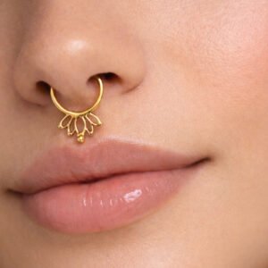 Golden Septum Ring Lotus Design Silver or Brass Finish